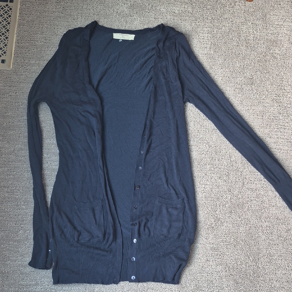 ZARA Knit Long Navy Button-Front Women's Cardigan Sweater